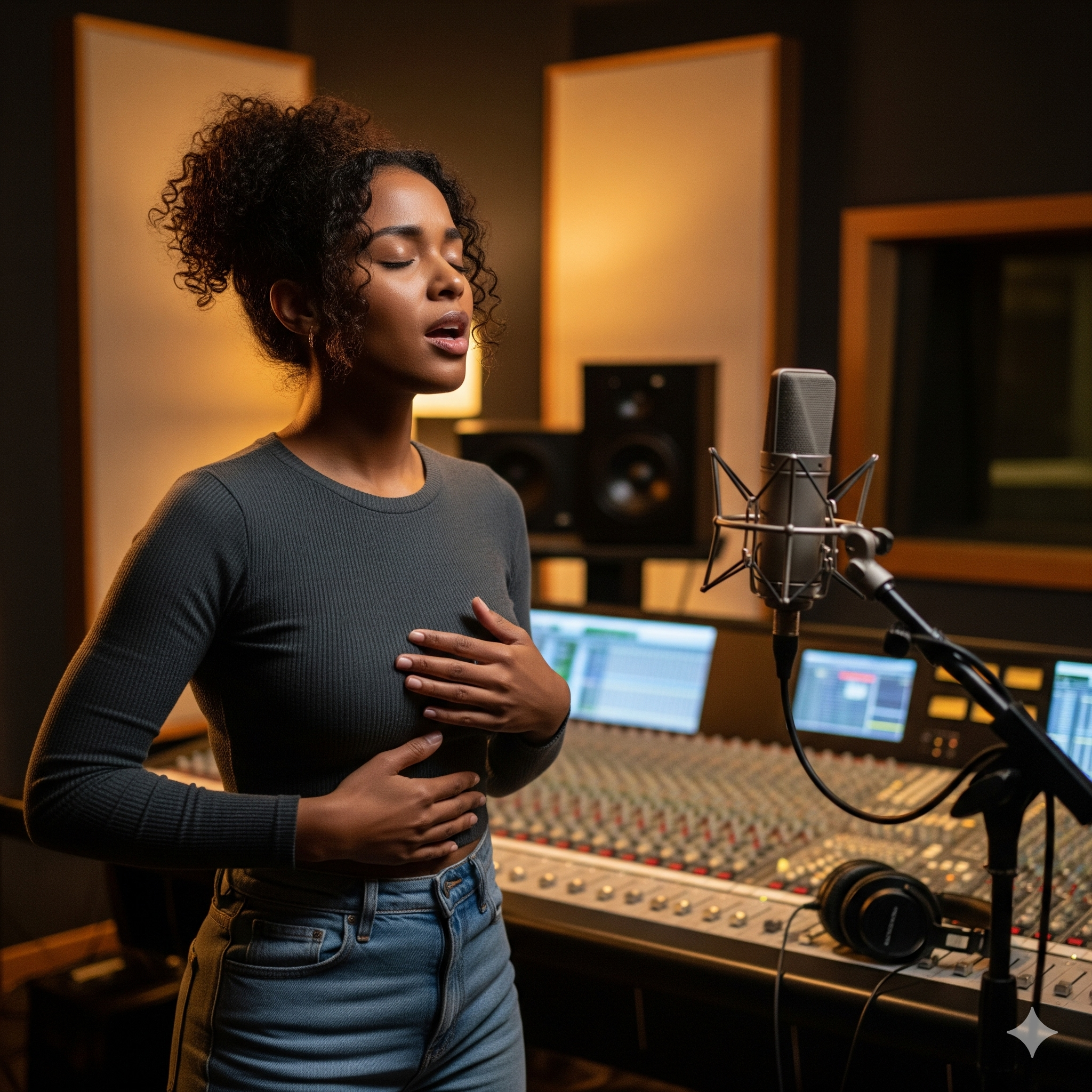 Singer preparing for recording